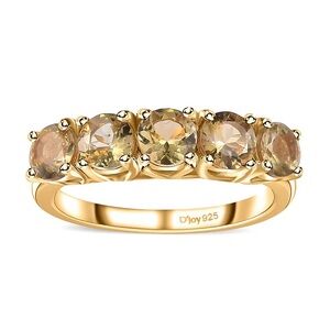 Golden Tanzanite 5 Stone Ring in Vermeil Yellow Gold Over Sterling Silver